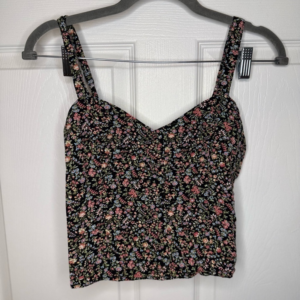 Abercrombie & Fitch Black Floral Fitted Crop Top Sleeveless Size Small GUC